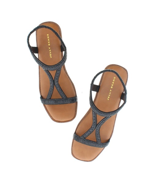 JELLY BEANS（ジェリービーンズ）の「ストーンラインフラットサンダル(211-30194)JELLY BEANS(ジェリービーンズ)（サンダル・レディース・ブラック/プラチナム・S/M/L）」の3枚目の写真