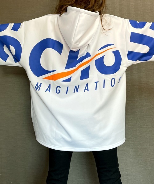 GGD(ジージーディー)の「ビックシルエットバックプリントロゴストレッチTシャツパーカーCHOUSE(Tシャツ/カットソー・レディース・ホワイト/ブラック・L/LL/M)」の7枚目の写真
