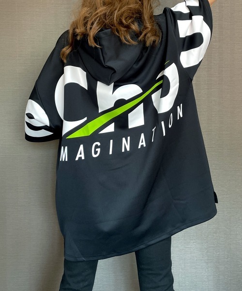 GGD(ジージーディー)の「ビックシルエットバックプリントロゴストレッチTシャツパーカーCHOUSE(Tシャツ/カットソー・レディース・ホワイト/ブラック・L/LL/M)」の8枚目の写真