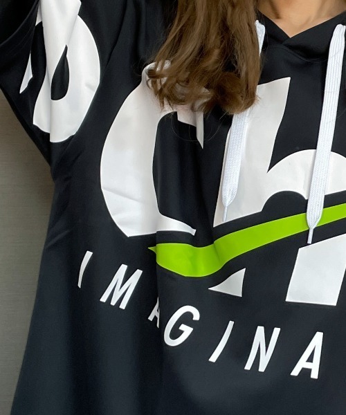GGD(ジージーディー)の「ビックシルエットバックプリントロゴストレッチTシャツパーカーCHOUSE(Tシャツ/カットソー・レディース・ホワイト/ブラック・L/LL/M)」の9枚目の写真
