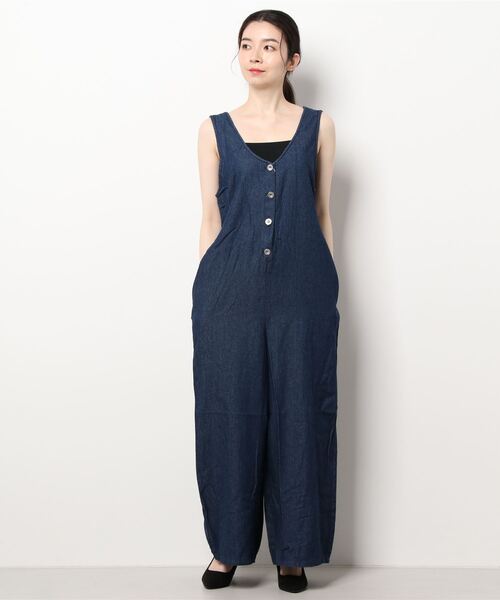 REAL CUBE（リアルキューブ）の「バックリボンオールインワン（つなぎ/オールインワン・レディース・ライトブルー/インディゴブルー/テラコッタ/ベージュ・L/M）」の4枚目の写真