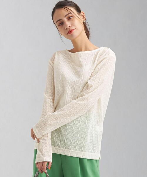 green label relaxing（グリーンレーベルリラクシング）の「キカ レース プルオーバー カットソー（Tシャツ/カットソー・レディース・ホワイト/ブラック/ケリー・FREE）」の2枚目の写真