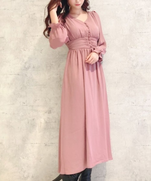 MIIA(ミーア)の「長袖パフスリーブマキシワンピース(ワンピース・レディース・ブラック/ピンク/ブラック系その他/ホワイト系その他2/ブラウン系その他2・FREE)」の6枚目の写真