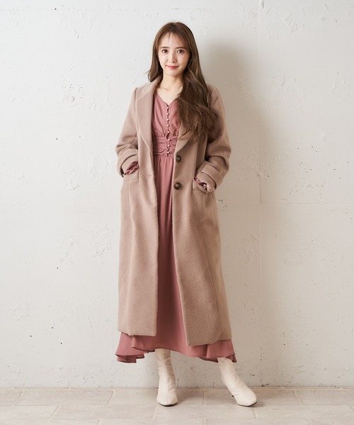 ハグオーワー　パフスリーブロングニットガウン　ローズピンク【新品未使用】 MIIA（ミーア）の「長袖パフスリーブマキシワンピース（ワンピース