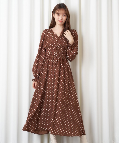 MIIA(ミーア)の「長袖パフスリーブマキシワンピース(ワンピース・レディース・ブラック/ピンク/ブラック系その他/ホワイト系その他2/ブラウン系その他2・FREE)」の12枚目の写真