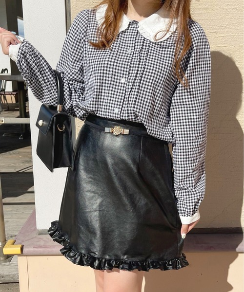 apres jour（アプレジュール）の「フェイクレザーフリル台形スカート【ZOZOTOWN限定アイテム】【8PO】（スカート・レディース・ブラック/アイボリー/モカ・X-LARGE/フリー）」の3枚目の写真