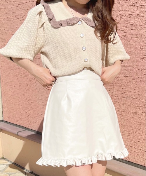 apres jour（アプレジュール）の「フェイクレザーフリル台形スカート【ZOZOTOWN限定アイテム】【8PO】（スカート・レディース・ブラック/アイボリー/モカ・X-LARGE/フリー）」の7枚目の写真