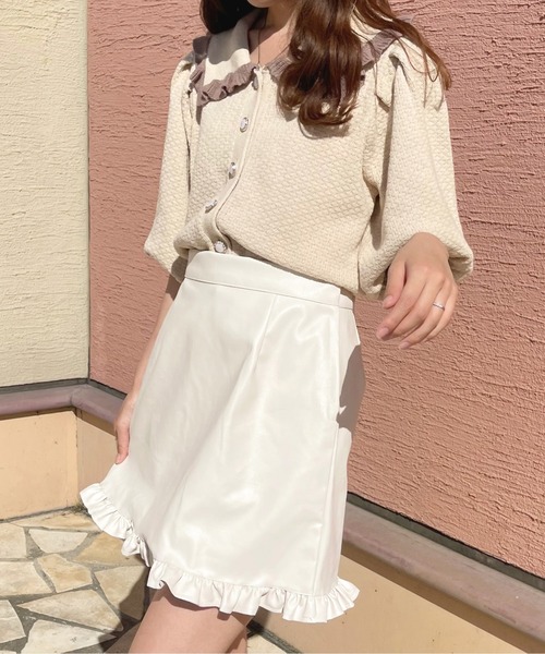 apres jour（アプレジュール）の「フェイクレザーフリル台形スカート【ZOZOTOWN限定アイテム】【8PO】（スカート・レディース・ブラック/アイボリー/モカ・X-LARGE/フリー）」の9枚目の写真