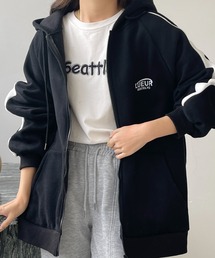 emi+ | 裏起毛ボリュームスリーブ配色ラインパーカー(パーカー)