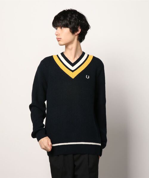 FRED PERRY（フレッドペリー）の「Striped V-Neck Jumper（ニット