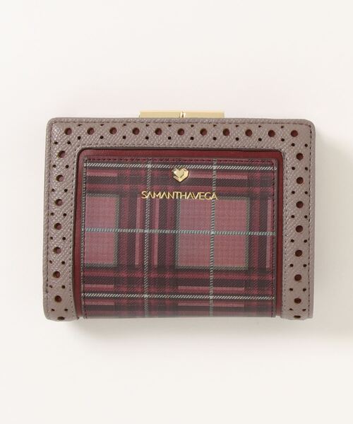 チェック柄パンチングがま口財布