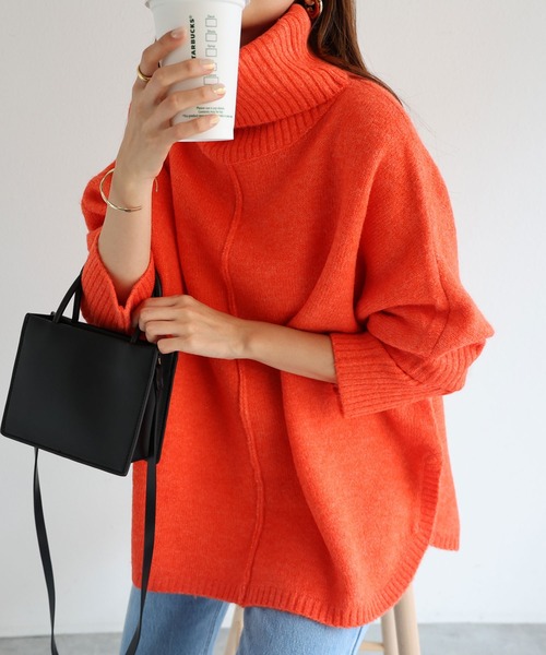 andme(アンドミー)の「天竺編み長袖ラウンドヘムタートルネックニット(ニット/セーター・レディース・チャコールグレー/オートミール/ベージュ/グリーン/オレンジ/ラベンダー/グレー系その他/ネイビー/ミント/グレー/ブラウン/ピンク・F(M))」の12枚目の写真