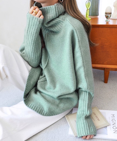 andme(アンドミー)の「天竺編み長袖ラウンドヘムタートルネックニット(ニット/セーター・レディース・チャコールグレー/オートミール/ベージュ/グリーン/オレンジ/ラベンダー/グレー系その他/ネイビー/ミント/グレー/ブラウン/ピンク・F(M))」の9枚目の写真