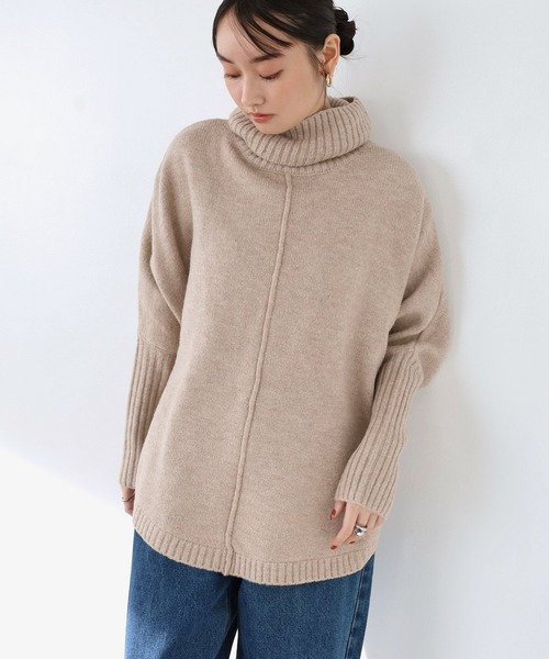 andme(アンドミー)の「天竺編み長袖ラウンドヘムタートルネックニット(ニット/セーター・レディース・チャコールグレー/オートミール/ベージュ/グリーン/オレンジ/ラベンダー/グレー系その他/ネイビー/ミント/グレー/ブラウン/ピンク・F(M))」の15枚目の写真