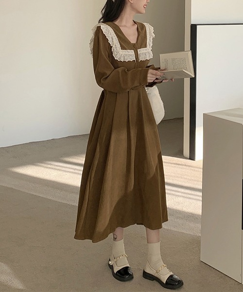MAISON DE THERESE(メゾン ド テレーズ)の「レースネックワンピース(ワンピース・レディース・ブラック/ブラウン・MEDIUM/LARGE)」の1枚目の写真
