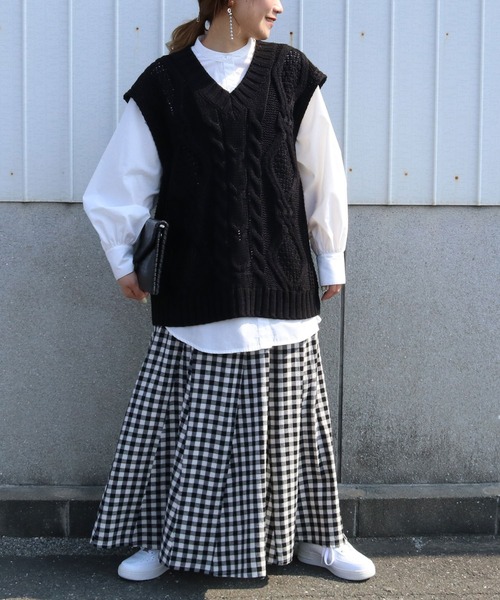 reca（レカ）の「ギンガムチェックボリュームマキシスカート（スカート・レディース・ブラック/ブルー・FREE）」の3枚目の写真