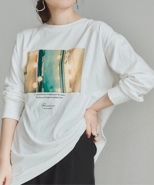 titivate(ティティベイト)の「フォトプリントロングスリーブTシャツ(Tシャツ/カットソー・レディース・オフホワイト/チャコール・FREE)」の6枚目の写真