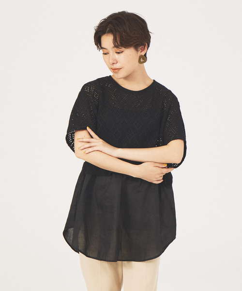 qualite（カリテ）の「レースカットドッキングプルオーバー（Tシャツ/カットソー・レディース・ブラック/オフホワイト・フリー）」の2枚目の写真