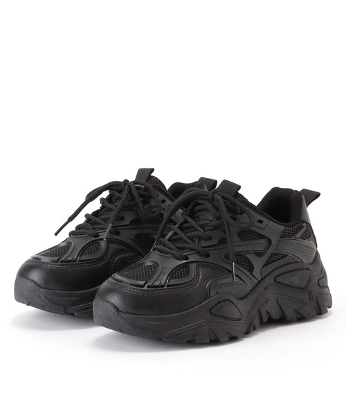 Lace Ladies（レースレディース）の「異素材ボリュームレースアップスニーカー（スニーカー・レディース・ホワイト/ブラック・25/23.5/24.5/23/22.5/24）」の2枚目の写真