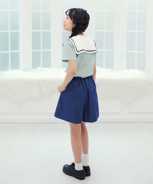 a.v.v（アーヴェヴェ）の「[100-130]【あっちゃんファミリーコラボ】セーラーカラー付け襟Tシャツ（Tシャツ/カットソー・キッズ・ミント/ライトパープル・120/130）」の4枚目の写真