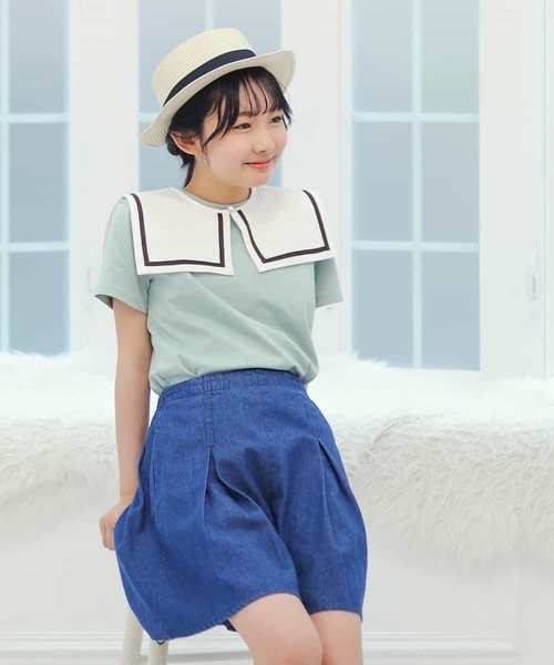 a.v.v（アーヴェヴェ）の「[100-130]【あっちゃんファミリーコラボ】セーラーカラー付け襟Tシャツ（Tシャツ/カットソー・キッズ・ミント/ライトパープル・120/130）」の16枚目の写真