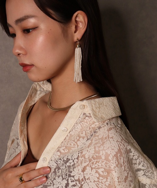 Monocoro toppi（モノコロトッピ）の「艶やかなロマンティックムード。タッセルパールピアス＆イヤリング（イヤリング・レディース・ホワイト系その他2/ホワイト系その他・フリー）」の15枚目の写真