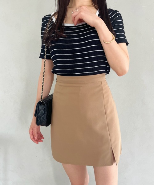 CLEA（クレア）の「スリット台形ミニスカート/スカパン（スカート・レディース・ブラック/ブラウン/ピンク/イエロー/アイボリー・S/M/L）」の13枚目の写真