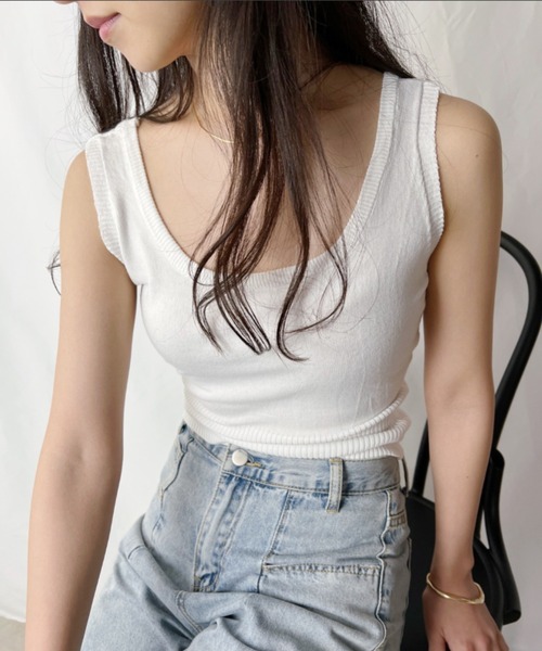 H.Warren(エイチウォーレン)の「裾リブタンクトップ(Tシャツ/カットソー・レディース・ホワイト/ブラック/グリーン/ベージュ・FREE)」の2枚目の写真