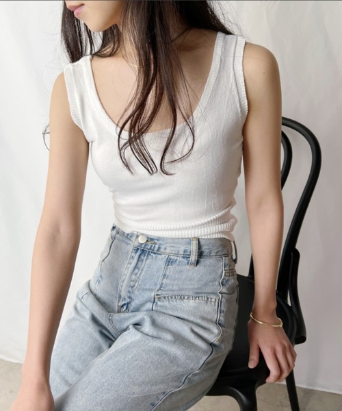 H.Warren(エイチウォーレン)の「裾リブタンクトップ(Tシャツ/カットソー・レディース・ホワイト/ブラック/グリーン/ベージュ・FREE)」の16枚目の写真