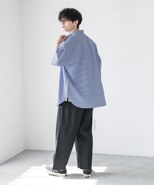 ASTRONOMY（アストロノミー）の「ビッグシルエットブロード5分袖シャツ　ブロード/ストライプ/クレリック（シャツ/ブラウス・メンズ・チャコール/サックスブルー/ホワイト/ネイビー×ホワイト/ホワイト×ブラック/カーキ/ベージュ/ストライプ・S/M/L）」の20枚目の写真