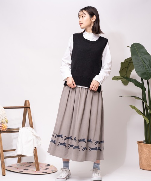 salle de bal（サルデバル）の「LITTLE MARKET / リトルマーケット 裾猫スカート 猫 にゃんこ キャット CAT catwalk FRH（スカート・レディース・グレー/ピンク・FREE）」の3枚目の写真