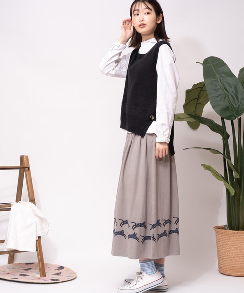 salle de bal（サルデバル）の「LITTLE MARKET / リトルマーケット 裾猫スカート 猫 にゃんこ キャット CAT catwalk FRH（スカート・レディース・グレー/ピンク・FREE）」の5枚目の写真