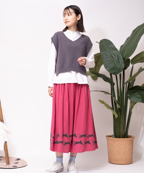 salle de bal（サルデバル）の「LITTLE MARKET / リトルマーケット 裾猫スカート 猫 にゃんこ キャット CAT catwalk FRH（スカート・レディース・グレー/ピンク・FREE）」の7枚目の写真