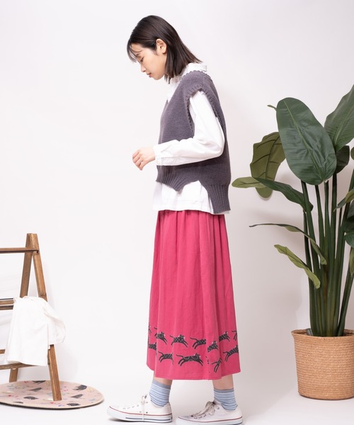 salle de bal（サルデバル）の「LITTLE MARKET / リトルマーケット 裾猫スカート 猫 にゃんこ キャット CAT catwalk FRH（スカート・レディース・グレー/ピンク・FREE）」の8枚目の写真