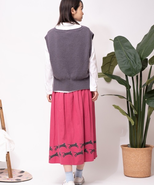 salle de bal（サルデバル）の「LITTLE MARKET / リトルマーケット 裾猫スカート 猫 にゃんこ キャット CAT catwalk FRH（スカート・レディース・グレー/ピンク・FREE）」の9枚目の写真