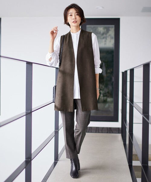 J.PRESS（ジェイプレス）の「【洗える】アルガンシルクチェック テーパード パンツ（その他パンツ・レディース・ライトグレー系3/ブラウン系3・7/9/11/13）」の4枚目の写真