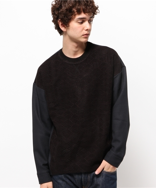 OUTLET(アウトレット)の「【WHO'S WHO gallery】EX2ニットネル(Tシャツ/カットソー・メンズ・ブラック/ネイビー・LARGE/MEDIUM)」の1枚目の写真