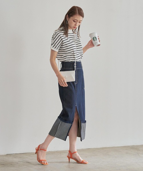 KOBE LETTUCE（コウベレタス）の「ロールアップスリットデニムタイトスカート[M3745]（スカート・レディース・ブルー/インディゴブルー・FREE）」の5枚目の写真