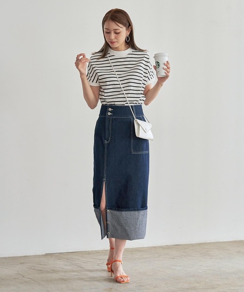 KOBE LETTUCE（コウベレタス）の「ロールアップスリットデニムタイトスカート[M3745]（スカート・レディース・ブルー/インディゴブルー・FREE）」の6枚目の写真