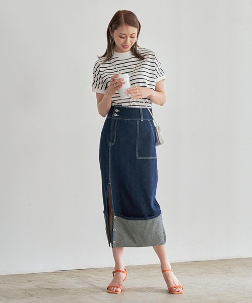 KOBE LETTUCE（コウベレタス）の「ロールアップスリットデニムタイトスカート[M3745]（スカート・レディース・ブルー/インディゴブルー・FREE）」の7枚目の写真