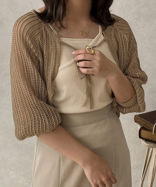 apres jour clair（アプレジュールクレア）の「【apres jour clair】【SET UP可能】メッシュニットボレロ【ZOZOTOWN限定アイテム】（カーディガン/ボレロ・レディース・ライトベージュ/ブラウン系その他・X-LARGE/フリー）」の9枚目の写真