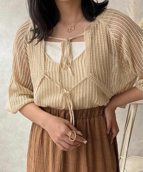 apres jour clair（アプレジュールクレア）の「【apres jour clair】【SET UP可能】メッシュニットボレロ【ZOZOTOWN限定アイテム】（カーディガン/ボレロ・レディース・ライトベージュ/ブラウン系その他・X-LARGE/フリー）」の19枚目の写真