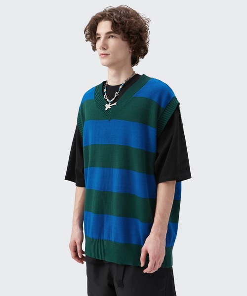 CORPUS TOKYO（コーパス トーキョー）の「Lazy Tokyo ボーダーニットベスト（ベスト・メンズ・レッド/グリーン・1/2/3）」の3枚目の写真