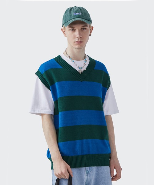 CORPUS TOKYO（コーパス トーキョー）の「Lazy Tokyo ボーダーニットベスト（ベスト・メンズ・レッド/グリーン・1/2/3）」の20枚目の写真