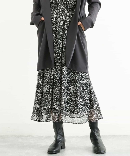 MK MICHEL KLEIN(エムケーミッシェルクラン)の「レオパード柄シフォンスカート/洗える(スカート・レディース・ブラック/モカ・38)」の1枚目の写真
