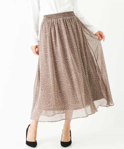 MK MICHEL KLEIN(エムケーミッシェルクラン)の「レオパード柄シフォンスカート/洗える(スカート・レディース・ブラック/モカ・38)」の4枚目の写真