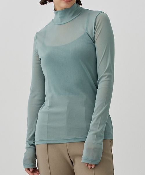 city(シティ)の「【CITY】ストレッチチュールハイネックトップス(Tシャツ/カットソー・レディース・ブラック/アイボリー/グリーン/ピンク・FREE)」の4枚目の写真