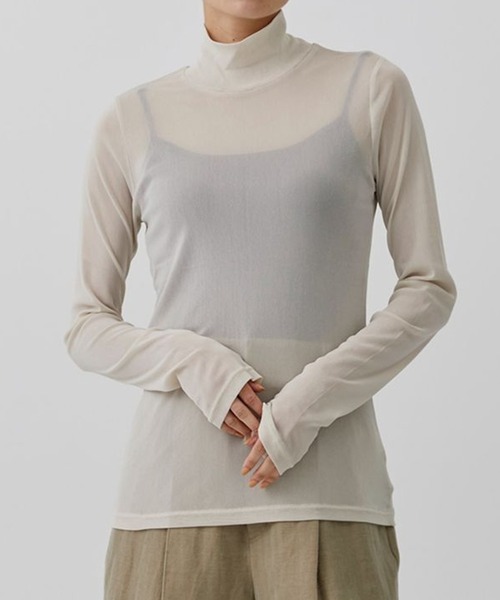 city(シティ)の「【CITY】ストレッチチュールハイネックトップス(Tシャツ/カットソー・レディース・ブラック/アイボリー/グリーン/ピンク・FREE)」の2枚目の写真