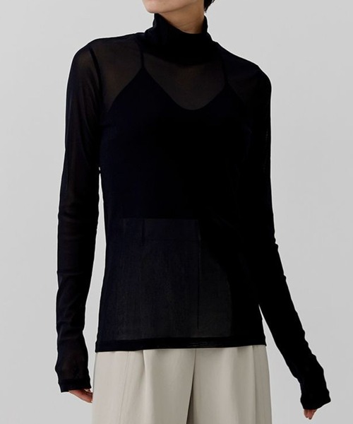 city(シティ)の「【CITY】ストレッチチュールハイネックトップス(Tシャツ/カットソー・レディース・ブラック/アイボリー/グリーン/ピンク・FREE)」の3枚目の写真