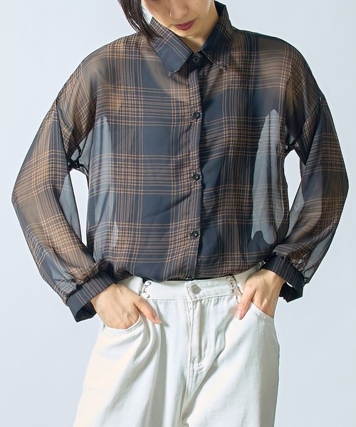 SETUP7(セットアップセブン)の「【SETUP7】シフォンチェック柄シアーシャツ ブラウス SCCH205(シャツ/ブラウス・レディース・ブラック/アイボリー・FREE)」の4枚目の写真